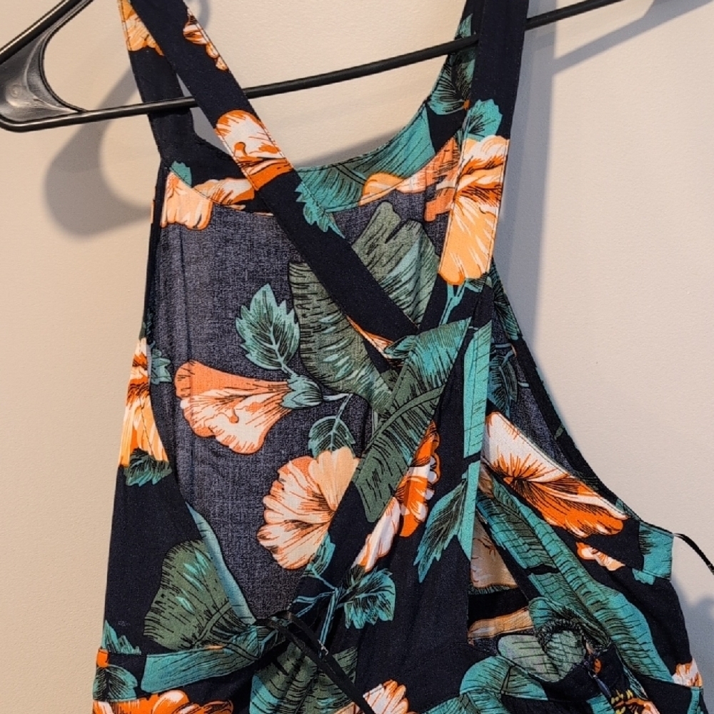 Lulu's Black Maxi Dress with Teal Leaves & Orange Floral Print - Picture 3 of 4